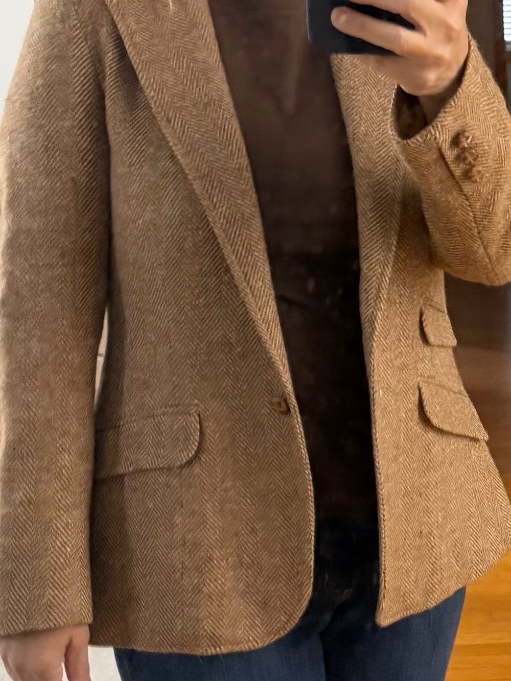 Women’s brown Herringbone 100% Wool Blazer - Picture 2 of 13